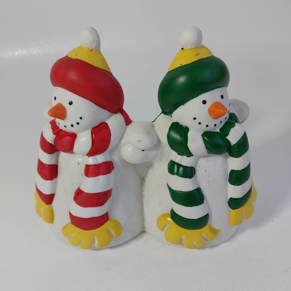 PartyLite P0476 Two Snowman Pillar‎ Candle Holder Christmas Decoration